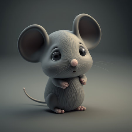 Close up of cute grey mouse on grey background, created using generative ai technology. Mouse and animal concept digitally generated image.の素材