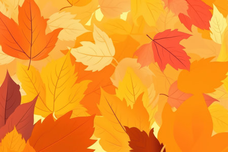 Close up of multi coloured autumn leaves background, created using generative ai technology. Autumn, fall, nature, pattern and texture concept digitally generated image.の素材