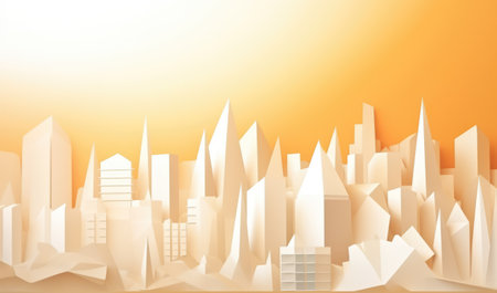 Origami cityscape on yellow background, created using generative ai technology. Cityscape, origami art and architecture concept digitally generated image.の素材