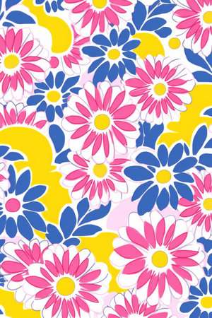 Multi coloured flowers on white background, created using generative ai technology. Flowers, nature, pattern, colours and background concept digitally generated image.の素材