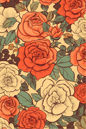 Close up of multiple roses background, created using generative ai technology. Flowers, nature and pattern concept digitally generated image.の素材