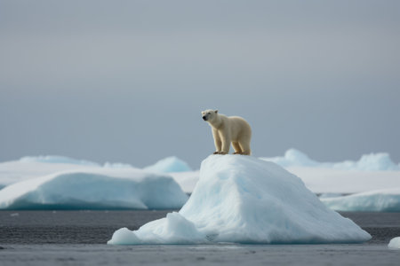 Polarbear standing on iceberg at sea created using generative ai technology. Nature and animals concept digitally generated image.の素材