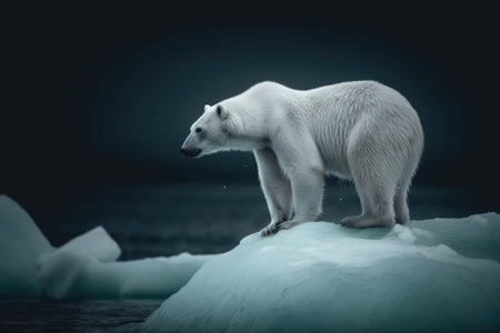 Polarbear standing on iceberg at sea created using generative ai technology. Nature and animals concept digitally generated image.の素材