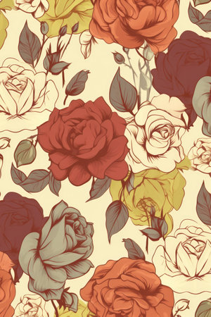 Multi coloured flowers on yellow background, created using generative ai technology. Flowers, nature, pattern, colours and background concept digitally generated image.の素材