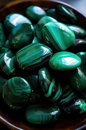 Close up of multiple green gemstones with pattern created using generative ai technology. Nature, minerals and colours concept digitally generated image.の素材
