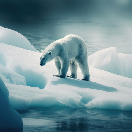 Polarbear standing on iceberg at sea created using generative ai technology. Nature and animals concept digitally generated image.の素材