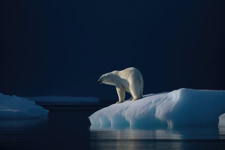 Polarbear standing on iceberg at sea created using generative ai technology. Nature and animals concept digitally generated image.の素材