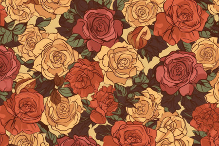 Multi coloured flowers on yellow background, created using generative ai technology. Flowers, nature, pattern, colours and background concept digitally generated image.の素材