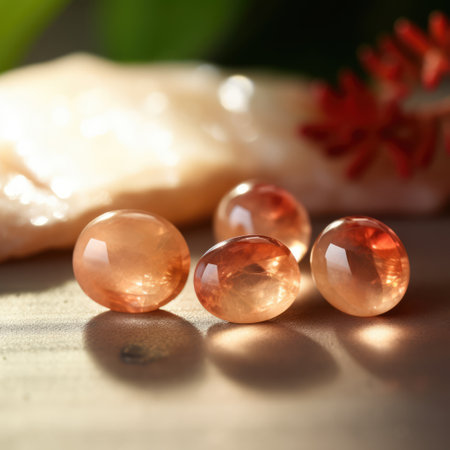 Close up of multiple pink and shiny gemstones created using generative ai technology. Nature, minerals and colours concept digitally generated image.の素材