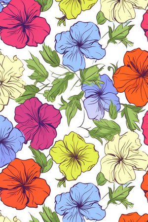 Multi coloured flowers on white background, created using generative ai technology. Flowers, nature, pattern, colours and background concept digitally generated image.の素材