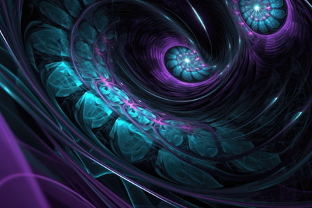Abstract pattern in purple and blue background, created using generative ai technology. Colour, shape, pattern concept digitally generated image.の素材