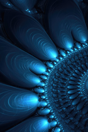 Abstract pattern in metallic blue background, created using generative ai technology. Colour, shape, pattern concept digitally generated image.の素材