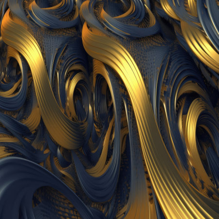 Abstract pattern in gold and blue background, created using generative ai technology. Colour, shape, pattern concept digitally generated image.の素材