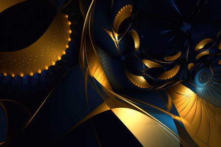 Abstract pattern in gold and blue background, created using generative ai technology. Colour, shape, pattern concept digitally generated image.の素材