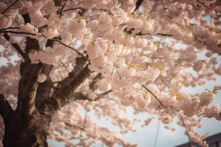 Tree full of cherry blossoms, created using generative ai technology. Cherry blossom, beauty in nature and spring concept digitally generated image.の素材