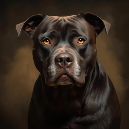 Portrait of black and brown pitbull on brown background, created using generative ai technology. Animal, dog and pet concept digitally generated image.の素材