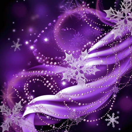 Purple christmas decorations on purple background, created using generative ai technology. Christmas, celebration and decoration wallpaper concept digitally generated image.の素材