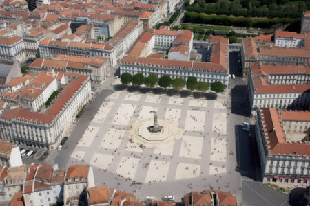 High angle view of monument in 18th century city square, created using generative ai technology. Historical architecture, landmarks and city planning concept digitally generated image.の素材