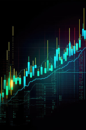 Financial stock market data displayed on screen, created using generative ai technology. Global business, stock exchange, trading, finance and stock market concept digitally generated image.の素材