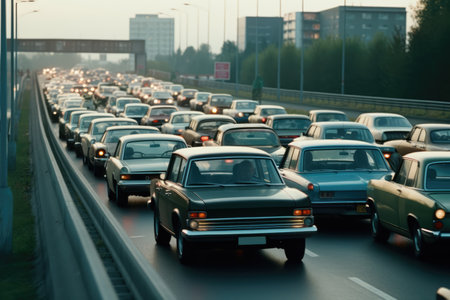 Busy street in city with traffic jam, created using generative ai ...