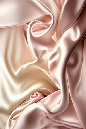White silk shiny and crumpled fabric textures, created using generative ai technology. Luxury clothes, fashion and fabric background.の素材