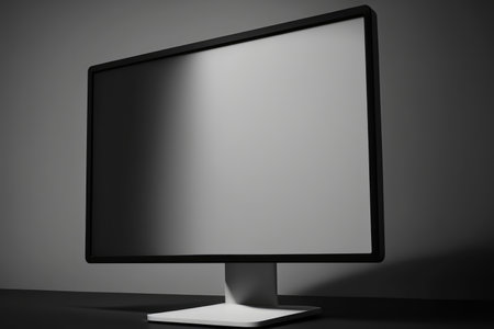 Computer monitor with blank screen and copy space, created using generative ai technology. Computing and technology concept digitally generated image.の素材