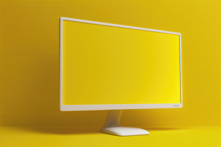 Computer monitor with blank screen and copy space, created using generative ai technology. Computing and technology concept digitally generated image.の素材