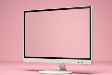 Computer monitor with blank screen and copy space, created using generative ai technology. Computing and technology concept digitally generated image.の素材