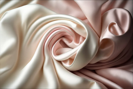 White silk shiny and crumpled fabric textures, created using generative ai technology. Luxury clothes, fashion and fabric background.の素材