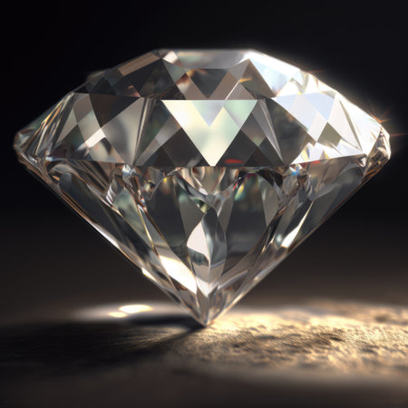 Close up of cut diamond with reflection on black background, created using generative ai technology. Precious stones, luxury and wealth concept digitally generated image.の素材