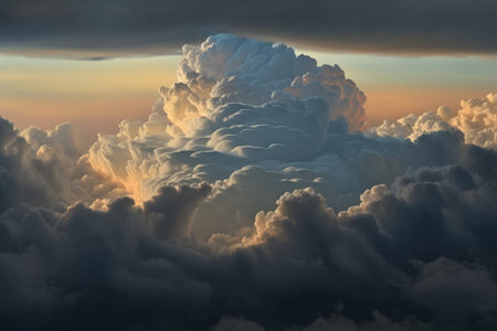 Scenery with clouds and sky, created using generative ai technology. Cloud and sky scenery, weather and beauty in nature concept digitally generated image.の素材