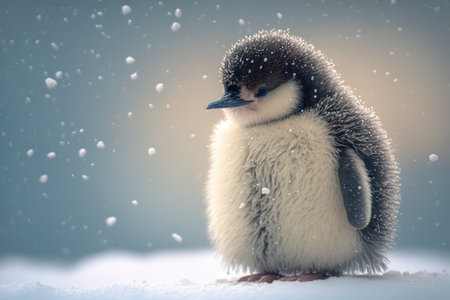 Penguin looking to the side with snow in the background, created using generative ai technology. animals and antarctica concept.の素材