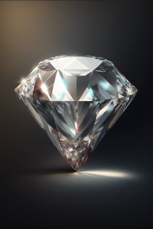 Close up of cut diamond with reflection on black background, created using generative ai technology. Precious stones, luxury and wealth concept digitally generated image.の素材
