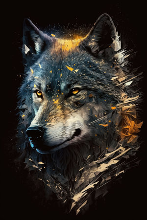 Portrait of close up of wolf, created using generative ai technology. Wildlife, wild animal and nature concept digitally generated image.の素材