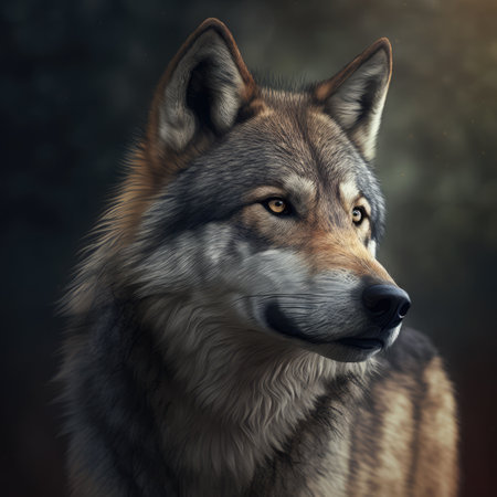 Portrait of close up of wolf, created using generative ai technology. Wildlife, wild animal and nature concept digitally generated image.の素材