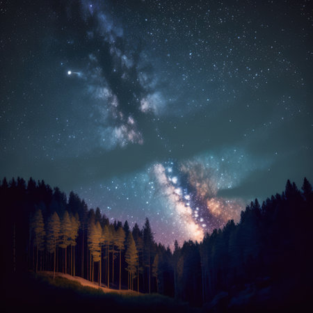Astronomy constellation stars and milky way on night sky, created using generative ai technology. Astronomy, constellation, space and galaxy concept digitally generated image.の素材