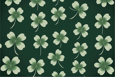 Repeated shamrock clover leaves on green background, created using generative ai technology. St patricks day, irish tradition and celebration concept digitally generated image.の素材