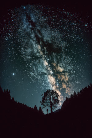Astronomy constellation stars and milky way on night sky, created using generative ai technology. Astronomy, constellation, space and galaxy concept digitally generated image.の素材