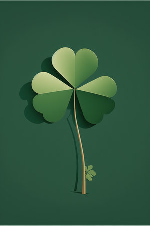 Shamrock green clover leaf on green background, created using generative ai technology. St patricks day, irish tradition and celebration concept digitally generated image.の素材