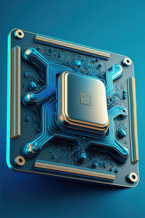Computer processor on blue background, created using generative ai technology. Computer microchip technology and digital information concept digitally generated image.の素材