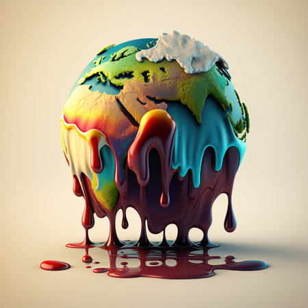 Stains of melting half of globe on beige background created using generative ai technology. Global warming and ecology concept, digitally generated image.の素材