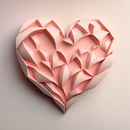 Pink heart with pattern on pink background, created using generative ai technology. Valentines day and celebration concept digitally generated image.の素材