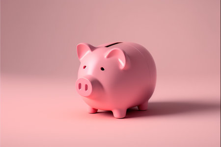 Image of pink piggy bank on pink background, created using generative ai technology. Piggy bank and finances concept, digitally generated image.の素材