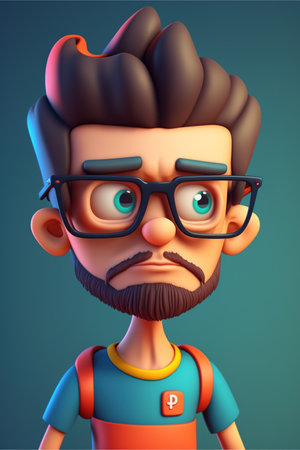 Portrait of embarrassed caucasian man with glasses, created using generative ai technology. Portrait and people concept, digitally generated image.の素材