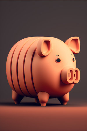 Image of pink piggy bank on gray background, created using generative ai technology. Piggy bank and finances concept, digitally generated image.の素材
