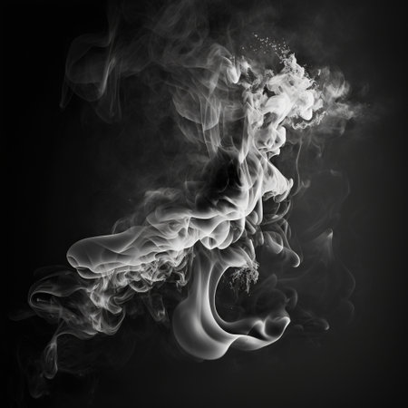 Light and dark grey smoke on black background, created using generative ai technology. Smoke, pattern and monochrome concept digitally generated image.の素材