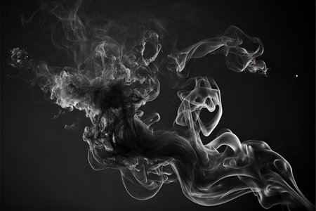 Light and dark grey smoke on black background, created using generative ai technology. Smoke, pattern and monochrome concept digitally generated image.の素材