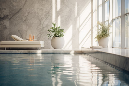 Sunlight in relaxation pool room at modern health spa, created using generative ai technologyの素材