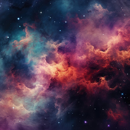 Nebula with stars and multicoloured clouds background, created using generative ai technologyの素材