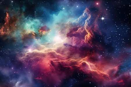 Nebula with stars and multicoloured clouds background, created using generative ai technologyの素材